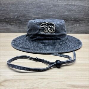 Minnesota Hat Bucket Fitted Mens L/XL Gray Boonie Chin Strap Embroidered Bear